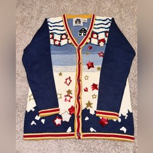 Storybook Knits S Cardigan Patriotic Stars Stripe Red White Blue July 4th NWT